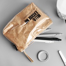 Paper simple PVC pencil bag Student stationery bag handle waterproof storage large capacity cosmetic bag