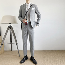 2021 Slim mens suit thin British casual formal fashion suit two-piece mens wedding dress