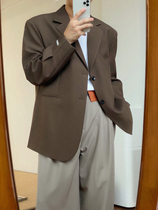  19studio retro retro vintage brown mens suit casual niche design loose blazer