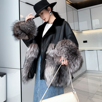 Checkered line fox fur fight Merino fur one-piece coat womens 2021 new loose plus size fur coat