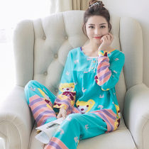 Pajamas womens long-sleeved summer cotton silk suit thin spring and autumn Korean version of leisure pullover large size artificial cotton home clothes