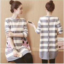 Pregnant women autumn suit fashion model 2021 new cotton pregnant women T-shirt base shirt top pregnant women dress