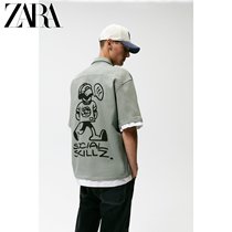 ZARA early autumn new mens printed fake two-piece spliced cotton short-sleeved shirt 06917334519