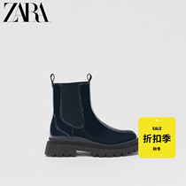 ZARA new childrens shoes Girls blue patent leather boots 12115830009