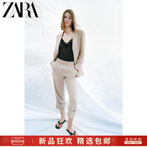 ZARA new womens roll-up trousers silk satin texture pants 07901336711