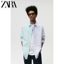 ZARA Autumn Winter Mens Loose Contrast Stripes Oxford Spinning Long Sleeve Shirt 03717355250