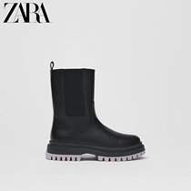ZARA new childrens shoes Girls black with purple sole short leather boots 12116832040