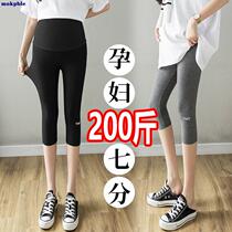 Pregnant women punched pants in summer thin wear seven pants pure cotton fashion and thin tide 200 pounds