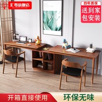 Nordic double desk Bookshelf combination table Home bedroom corner wall corner Desktop computer table Table