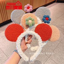 South Korea S Net Red Cute Bear Ears Flower Hair Stirrup Woman Wash face 100 lapped for anti-slip head stirrup Temperament Hair