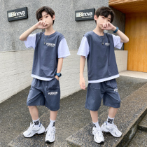 Boy Summer Clothing Suit 2022 New CUHK Boy Boy Summer Sports Ocean Air Children Summer Korean Version Short Sleeve Tide