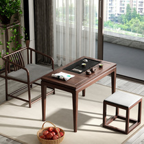 Black walnut tea table and chair combination new Chinese small household balcony tea table simple modern solid wood tea table