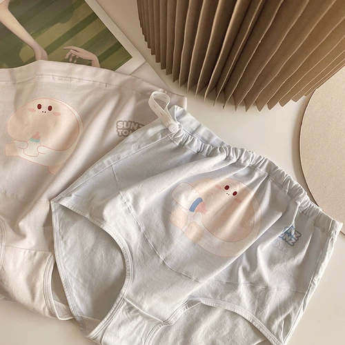 Хлопковые мультяшные трусы с поддержкой живота, нижнее белье, леггинсы для беременных, высокая талия, большой размер