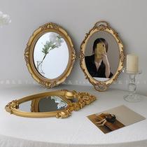 Moisturist home retro Eurostyle Classical Sculpture Flower Wall-mounted Mirror Cosmetic Mirror bathroom mirror Mirror Swing Disc shooting props