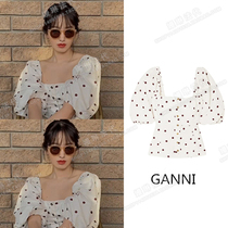 France Ganni 20 spring summer Yang Caiyu with the same vintage wave dot square collar bubble sleeve shirt top