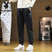 Playboy down pants mens trend in winter thickened warm and cold-proof white duck down Tide brand ins trousers