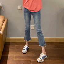 Large Size Spring and Autumn ankle-length pants Female Fat Sister mm Summer Thin Straight Split Seven Denim Jeans Slim Pants