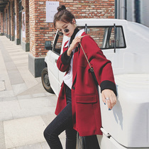 Burgundy blazer Womens Spring and Autumn New 2021 Korean version of loose English style suit Joker coat