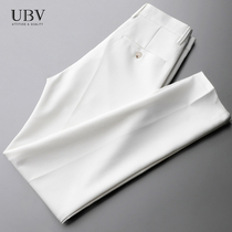 Summer rumpy pants mens straight Ice Silk casual pants white suit wrinkle-resistant thin nine-point trousers
