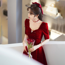 Red dress toast bridal velvet design engagement back dress long dress usually wear