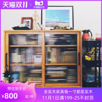 Nordic simple modern sideboard solid wood entrance locker large capacity living room side cabinet glass bookcase display cabinet