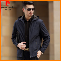 Pierre Cardin mens short spring and autumn hooded jacket middle-aged dad casual hooded jacket mens thin