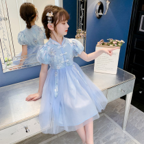 Girls Hanfu dress 2021 new childrens foreign style summer clothes big childrens clothing girls summer cheongsam princess skirt