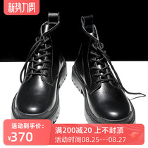  Hong Kong trendy brand black Martin boots mens high-top leather British style casual leather shoes thick-soled heightening motorcycle tooling boots