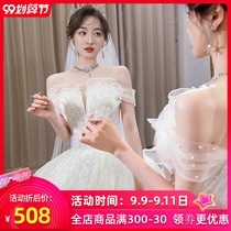 French wedding dress 2021 new summer bride high end elegant luxury shoulder size Super fairy small man can wear