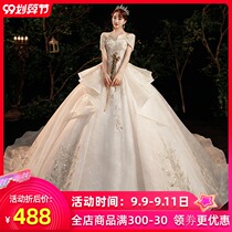 Shoulder wedding dress 2021 new bride French court style heavy industry luxury tailed wedding dress light luxury niche high end
