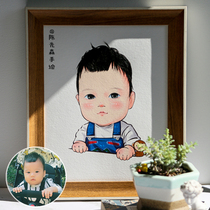 Baby fetal hair painting hand-painted avatar custom made non-fetal brush seal Baby full moon diy self-made souvenir gift