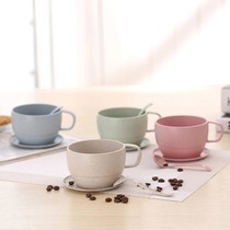 Wheat straw cup fresh milk cup set Simple fashion couple cup Plastic environmental protection coffee cup 3-piece set