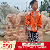  A pair of white marble stone carving elephants at the door of the villa lucky stone elephant Janitor town House sunset red stone baby elephant ornaments