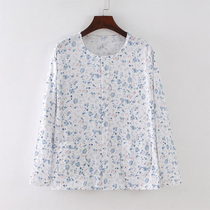 Middle-aged and elderly cotton thin cardigan autumn large size buckle jacket single long sleeve household clothing pajamas air-conditioned shirt