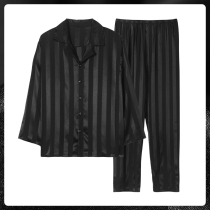 2022 new pajamas mens spring and autumn long sleeves summer thin striped ice silk satin premium homewear set