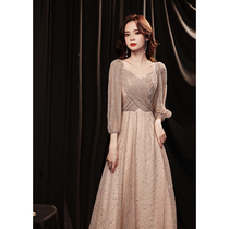 Evening dress female 2021 new banquet texture host temperament dress skirt long high-end can usually be worn in summer