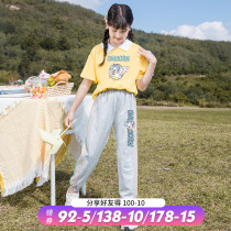 Childrens sports suit Summer little girl clothes Summer thin web Red girl Summer clothes barbaring two sets of summer money