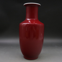 (all-hand) Qing Qianlong Worship Red Glazed Stick Bottle Vase Ancient Play Antique Antique Porcelain Home Collection