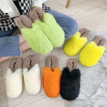 Net red super fire hair fur slippers women wear indoor wild casual Baotou drag non-slip one pedal cotton slippers to keep warm
