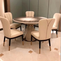 Light luxury solid wood round table modern dining table and chair combination Italian Bentley leather dining chair small apartment simple restaurant furniture