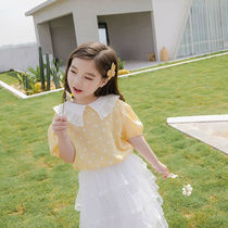 Bubble Sleeve Childrens summer Top Summer Lapel Princess Swimsuit T-shirt Shirt Girls Short Sleeve Shirt Doll Shirt