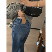 2022 spring summer 90% jeans Han version High waist elastic small straight cylinder washed casual display slim and thin womens jeans