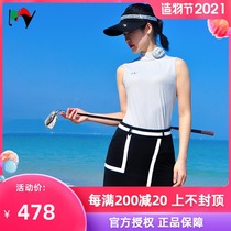 MY golf suit ball suit women sleeveless rose stand collar Korean version of the top black thin skirt anti-light