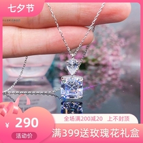 Moissan stone necklace 18K platinum princess square four-claw necklace White gold water drop square diamond set chain 3 carat female clavicle chain