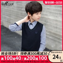  Boys knitted vest vest 2021 spring and autumn new pure cotton autumn childrens middle and large childrens autumn sweater waistcoat
