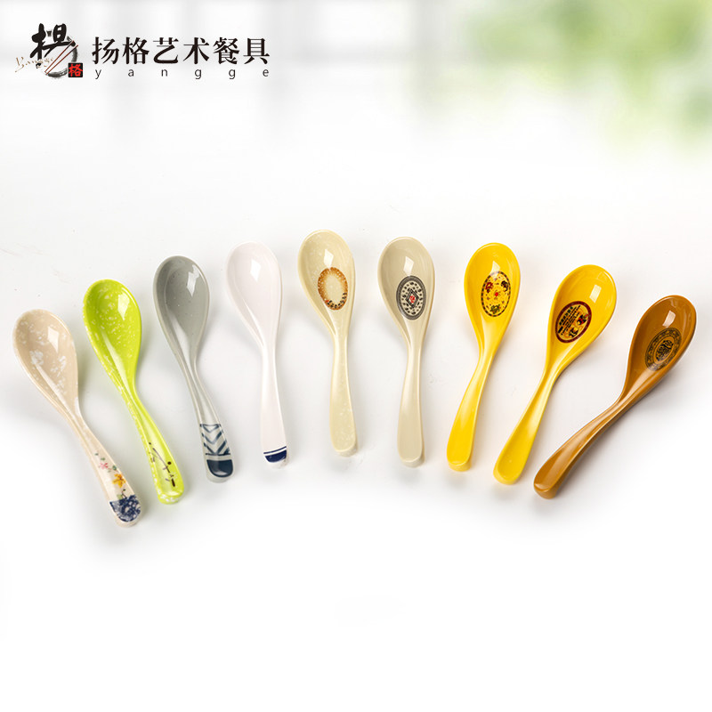 Younger imitation porcelain spoon hotel tableware spoon spoon spoon short handle porridge spoon plastic white spoon Japanese noodle bowl spoon