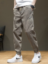 Tide brand 2021 new mens overalls size trousers autumn and winter plus velvet bunches feet nine denim casual pants men