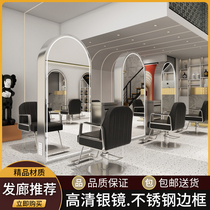  Net celebrity barber shop mirror with lamp hair salon mirror Hair salon special hair hot dyeing hair cutting mirror floor-to-ceiling double-sided mirror table