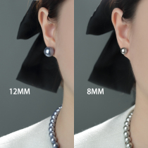 Shijia gray pearl earrings womens sterling silver French light luxury high-end round earrings 2023 new trendy earrings