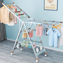 Drying rack stainless steel floor-to-ceiling folding bedroom balcony artifact baby diaper home clothes bar drying quilt rack